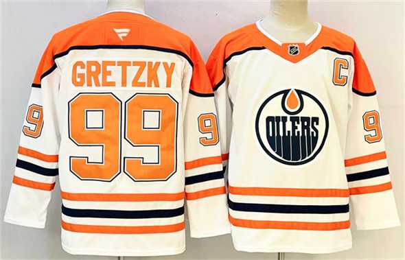 Mens Edmonton Oilers #99 Wayne Gretzky White Orange 2024-25 With C Patch Heritage Classic Primegreen Stitched Jersey->edmonton oilers->NHL Jersey